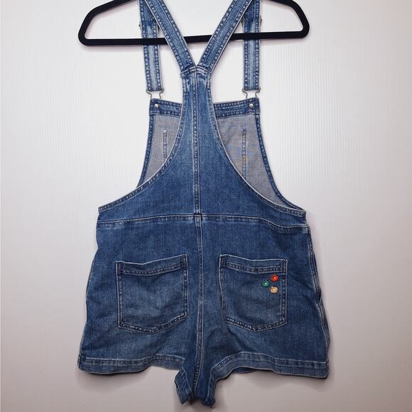 Aerie Werk & Play Denim Shortalls Embroidered Floral S Bib Overall Shorts Boho - Picture 11 of 11